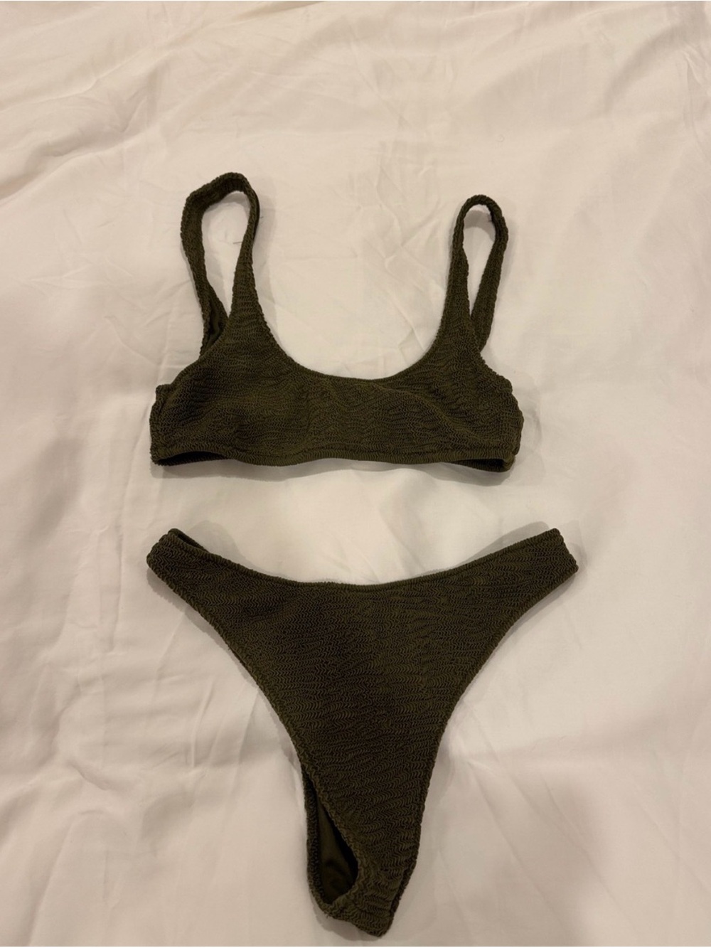 Olive Green Textured Scoop Bikini Set - Women Swim Bikini